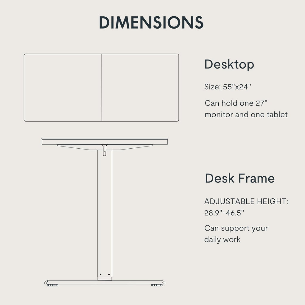 FLEXISPOT Standing Desk 55 x 24 Inch Adjustable Height Desk Home Office Computer Workstation Sit Stand Desk, White Top + White Frame