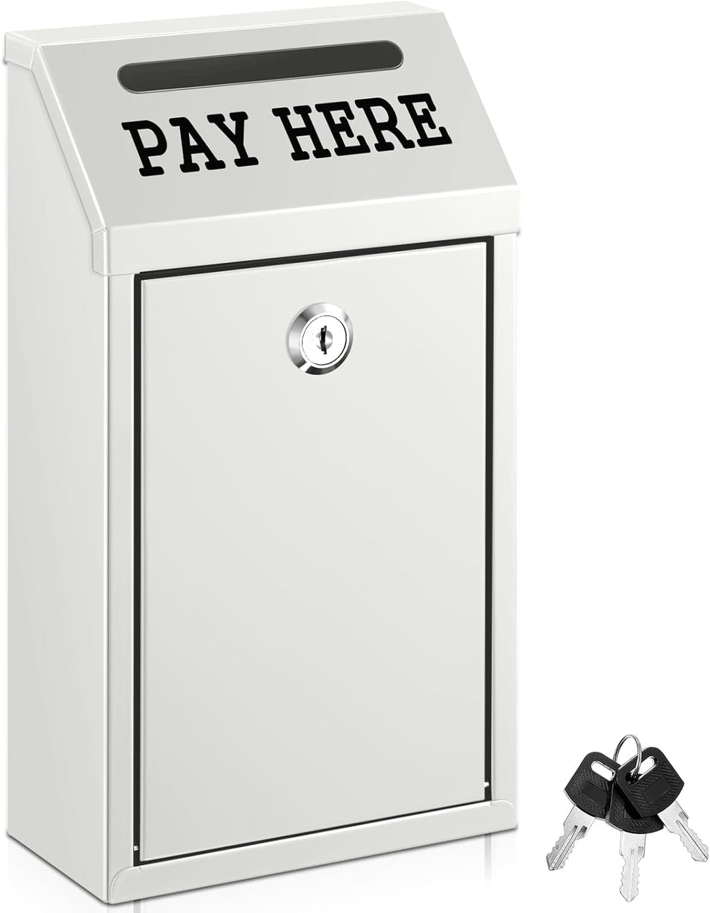 Safe Cash Box Money Collection Metal Donation Box with Lock Wall Mount Pre Drilled Mailbox Delivery Ballot for Home Office Outdoor Self Serve Stand(White,10.2 x 5.7 x 2.8 Inch)