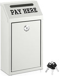 Safe Cash Box Money Collection Metal Donation Box with Lock Wall Mount Pre Drilled Mailbox Delivery Ballot for Home Office Outdoor Self Serve Stand(White,10.2 x 5.7 x 2.8 Inch)