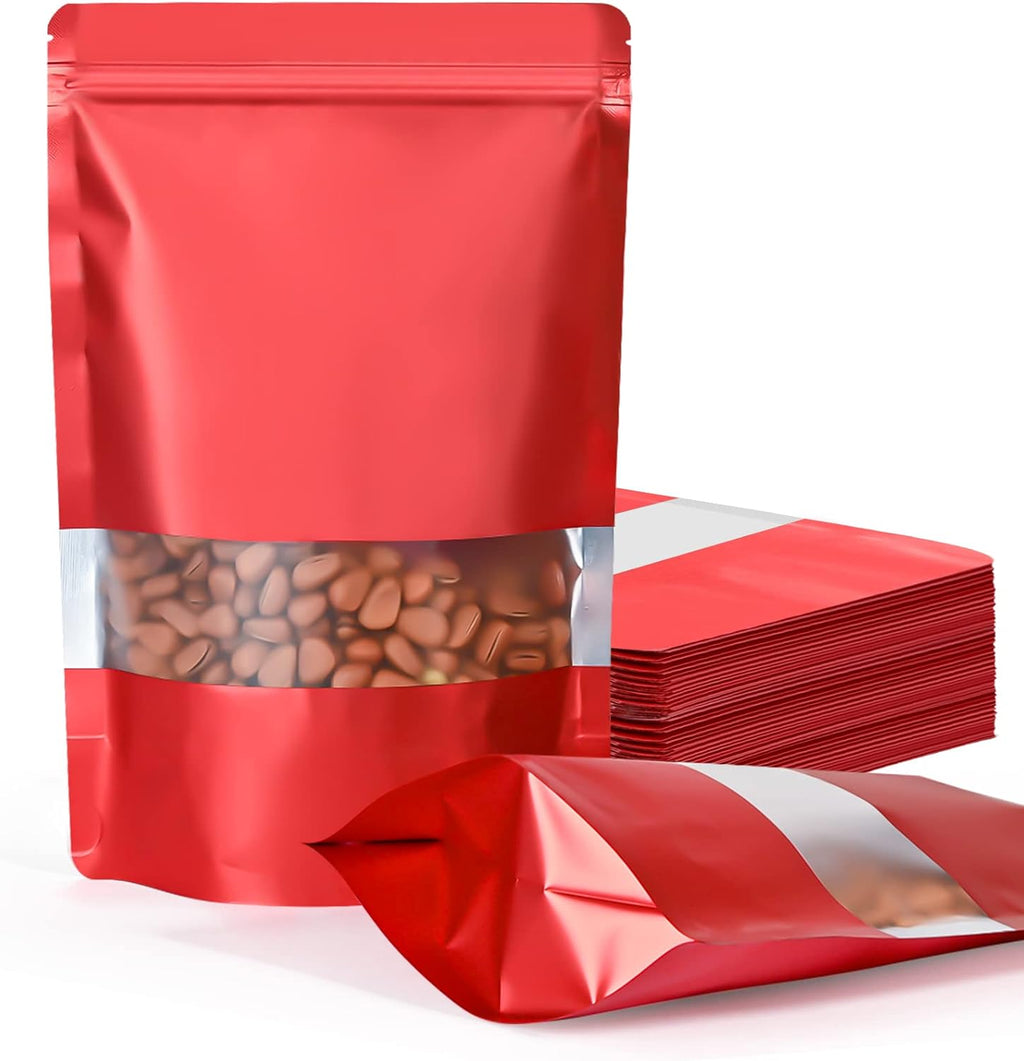 FireKylin 100 Pack Smell Proof Bags 7.9" x 11.8", Resealable Bags with Matte Window, Foil Pouch Stand Up Sealable Bags for Packaging（Red）