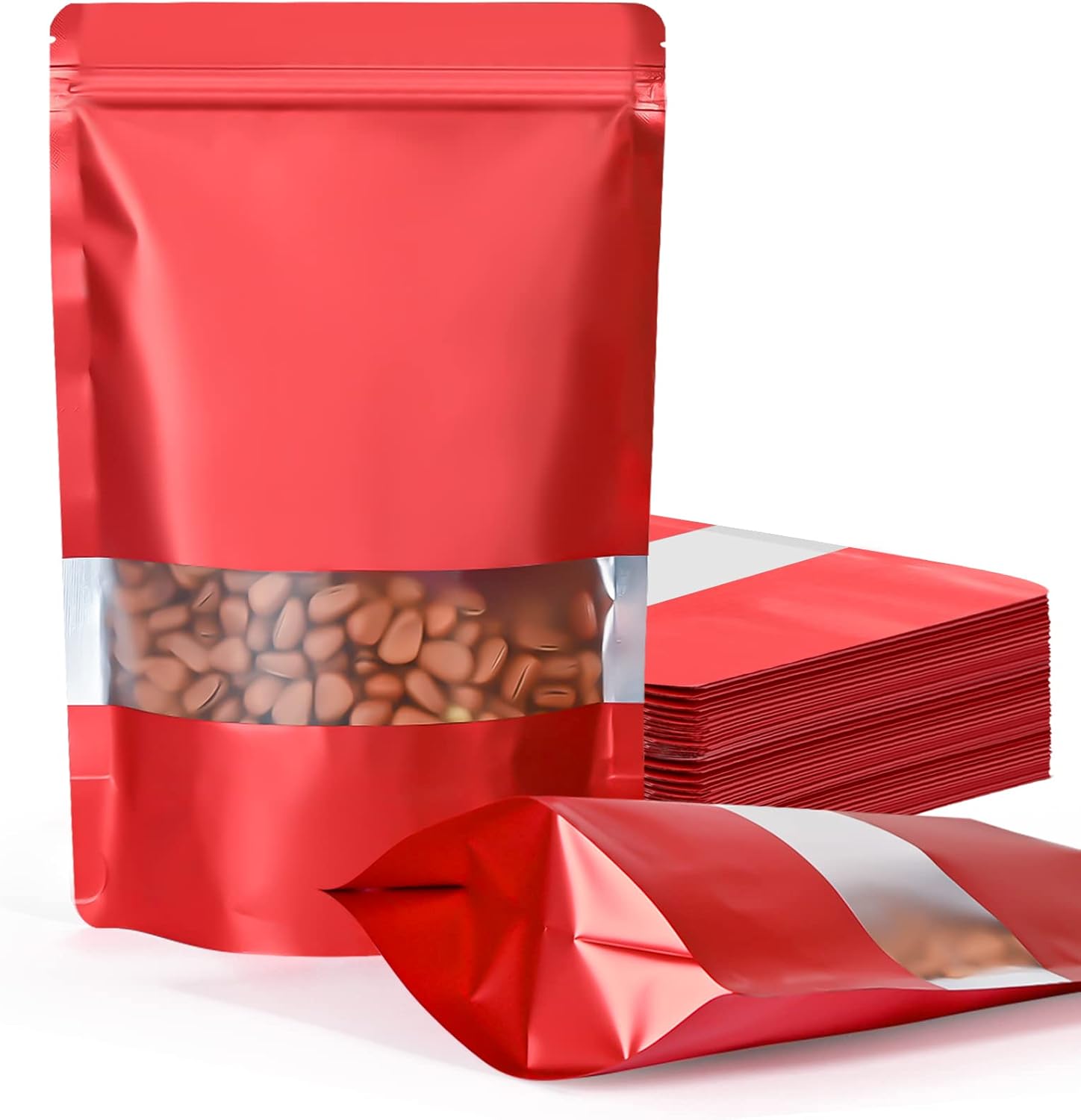 FireKylin 100 Pack Smell Proof Bags, Resealable Bags with Matte Window, Foil Pouch Stand Up Sealable Bags for Packaging（Red,4" x 6"）