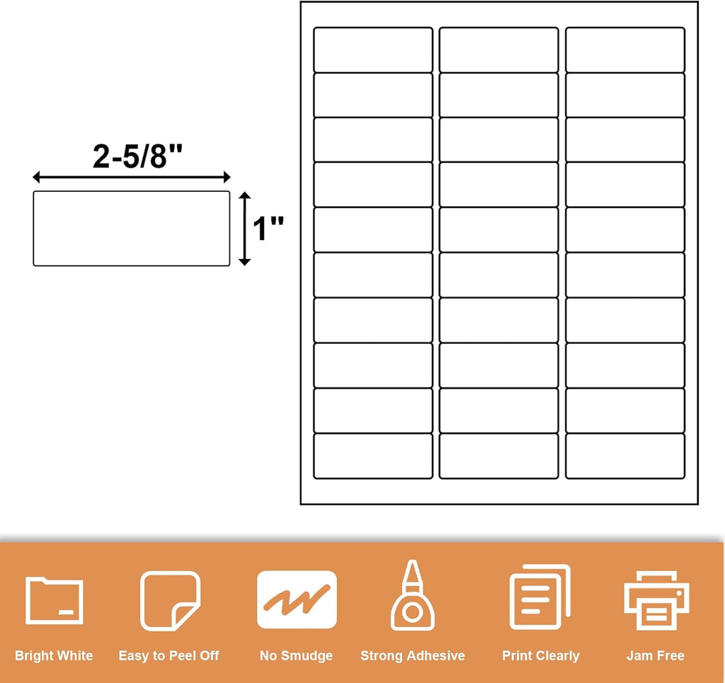 1" X 2-5/8" 30 Up Mailing Labels for Laser/Inkjet Printer,Address Labels,Thermal Labels for Printer,Shipping Mailing Labels (100 Sheets - 3000 Labels)