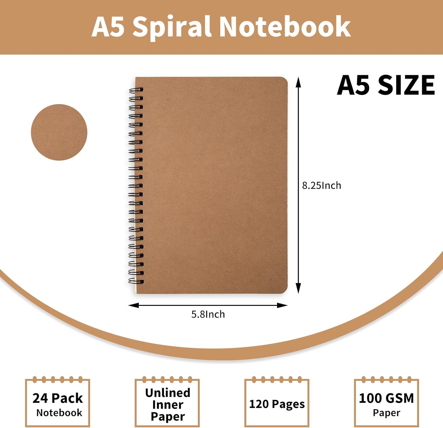 24 Pack A5 Spiral Notebook,Soft Cover,Blank Sketch,Wire-Bound Journal Notebook,120 Pages, Unlined Paper Diary Notebook for Office, Business, School Supplies