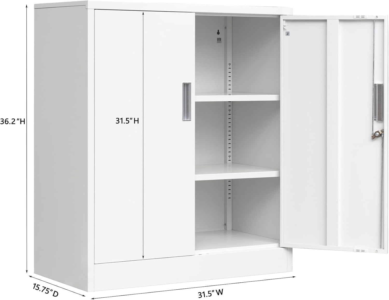 BESFUR Metal Storage Cabinet, 36"- White Locking Cabinet with Two Adjustable Shelves, Garage Storage Cabinet for Office, Garage, Home