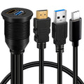 BATIGE USB 3.0 & Type C 3.1 & HDMI Male to Female Car USB C Flush Mount Extension Cable USB 3.0 Dash Mount for Car Truck Boat Motorcycle - 3ft