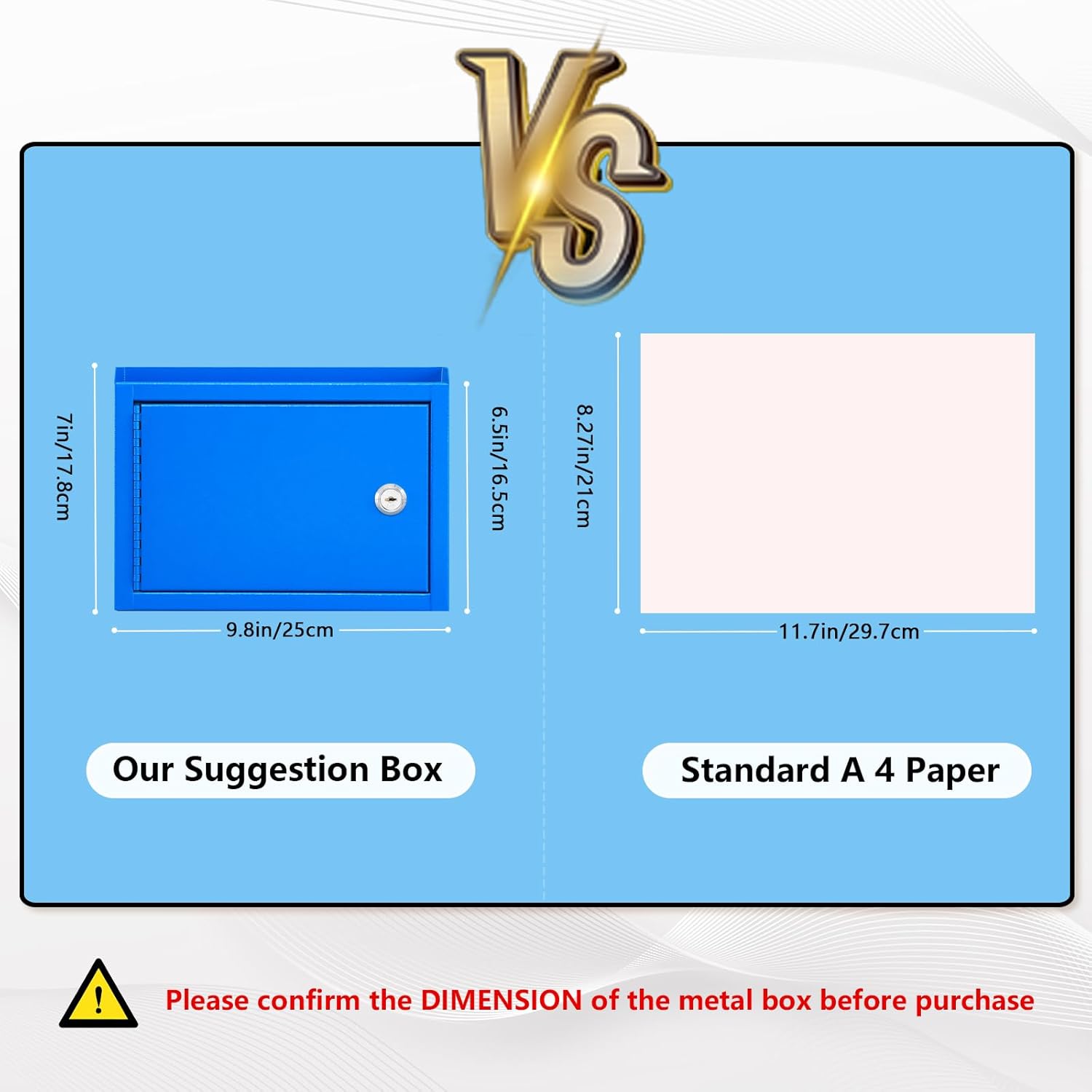 Kyodoled Suggestion Box,Locking Mailbox, Key Drop Box, Wall Mounted Mail Box,Safe Lock Box,Ballot Box,Donation Box 9.8" W x 3" D x 7" H, Blue