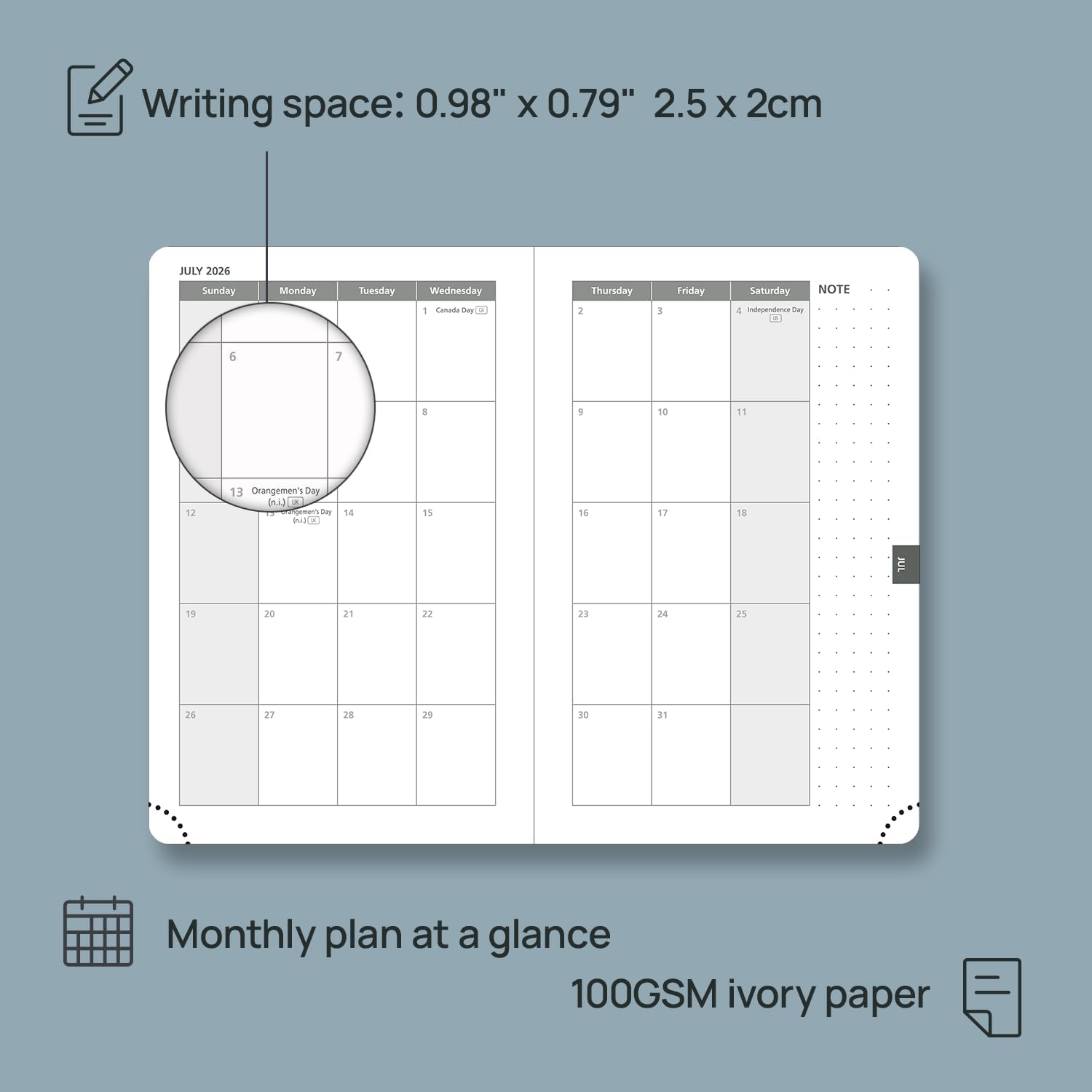 POPRUN Weekly Planner 2026 Calendar (Pocket 4'' x 6.25'') 12 Months Notebook with Horizontal Layout, Leather Hardcover, Inner Pocket, 100GSM Thick Paper, Pen Holder TJ - Navy Blue