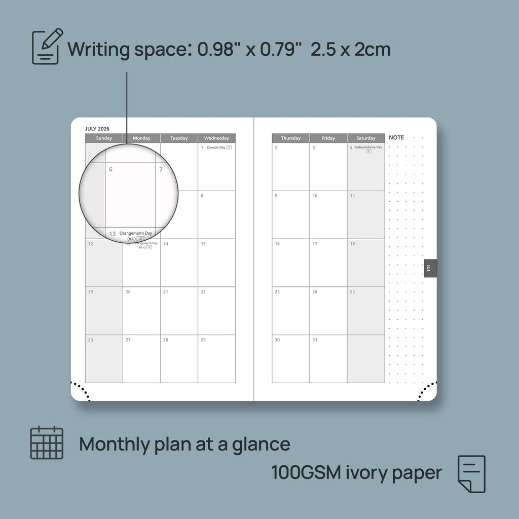 POPRUN Weekly Planner 2026 Calendar (Pocket 4'' x 6.25'') 12 Months Notebook with Horizontal Layout, Leather Hardcover, Inner Pocket, 100GSM Thick Paper, Pen Holder TJ - Black