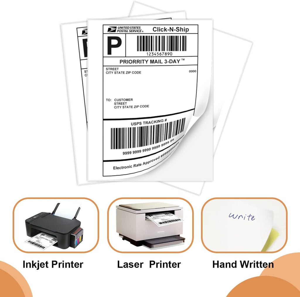 1-up 8.5" x 11" 100 Sheets Printable Sticker Labels Paper,for Laser/Inkjet Printers, Full Sheet Sticker Labels, Write Lable(100 Labels)