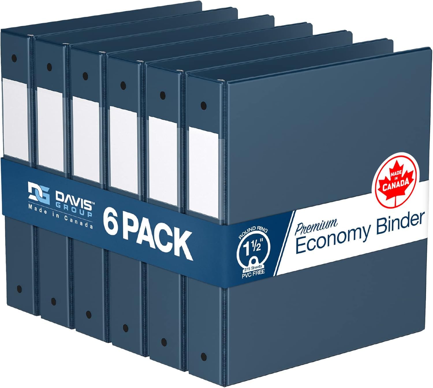 Premium Economy 6-Pack 3-Ring Binders for School or Office, Round-Ring Binders, 1.5 Inch, Navy Blue