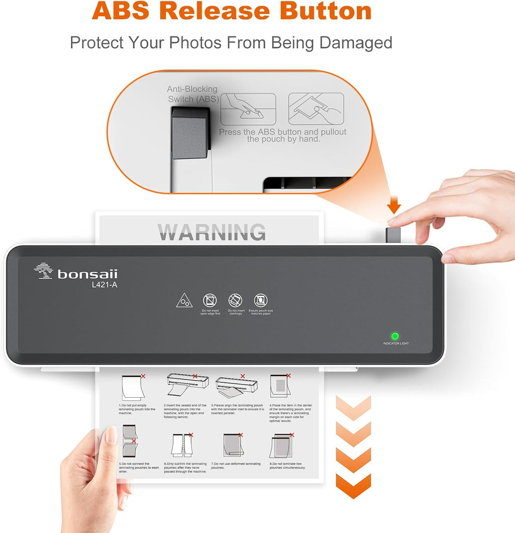 Bonsaii Laminator Machine with 5 Laminating Sheets, 9 Inch Thermal Laminating Machine for Doc/Posters/Photos, Compact Laminator for Home Office School, L421-Grey