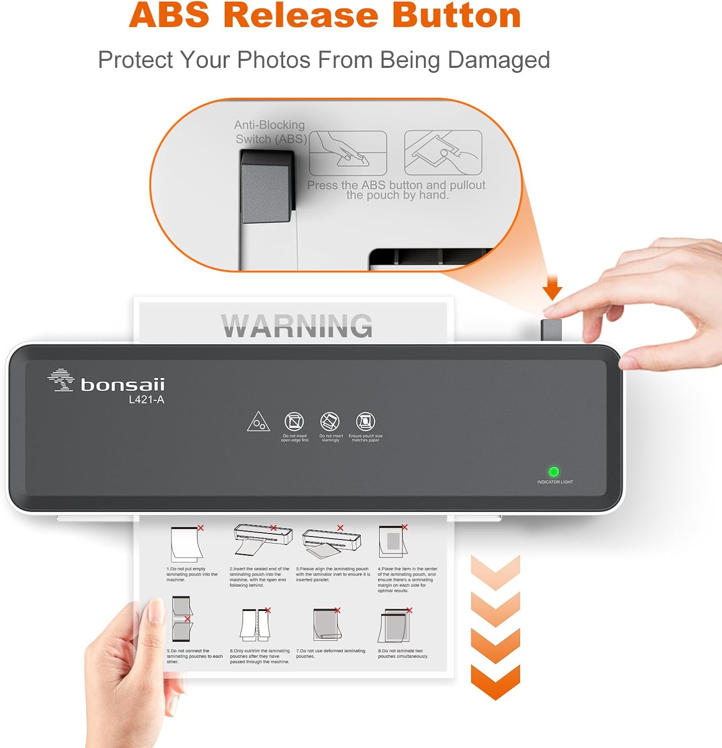 Bonsaii Laminator Machine with 5 Laminating Sheets, 9 Inch Thermal Laminating Machine for Doc/Posters/Photos, Compact Laminator for Home Office School, L421-Grey