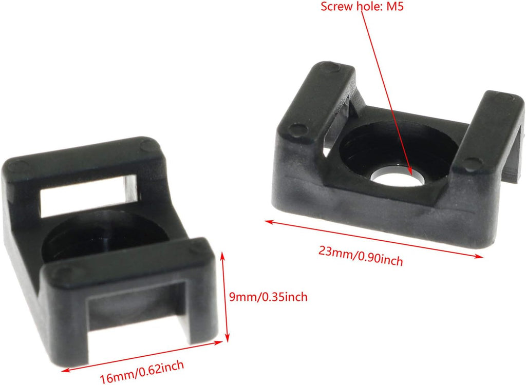 DGZZI Cable Tie Mount 100PCS 23 x 16 x 9mm Screw Type Saddle Shape Cradle Mounts Bases Clips Cable Holder Black