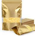 FireKylin 100 Pack Smell Proof Bags 6.3" x 9.4", Resealable Bags with Matte Window, Foil Pouch Stand Up Sealable Bags for Packaging(Gold)