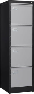 4 Drawer File Cabinet with Lock Metal Vertical Filing Cabinet Office Home Lateral File Cabinet for A4 Legal/Letter Size,Assembly Required (Black Gray, 4 Drawers-Vertical)