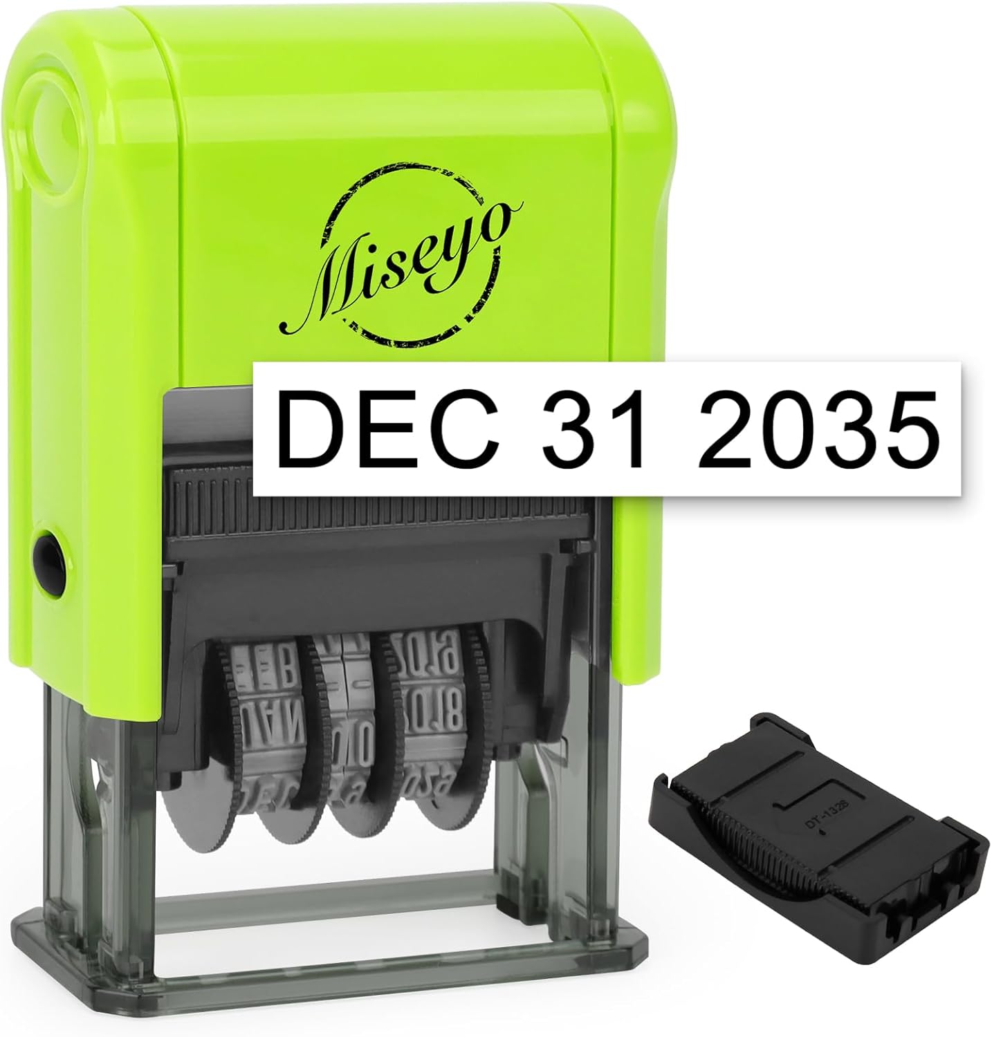Miseyo Self Inking Date Stamp - Green (2 Black Refill Ink pad Included)