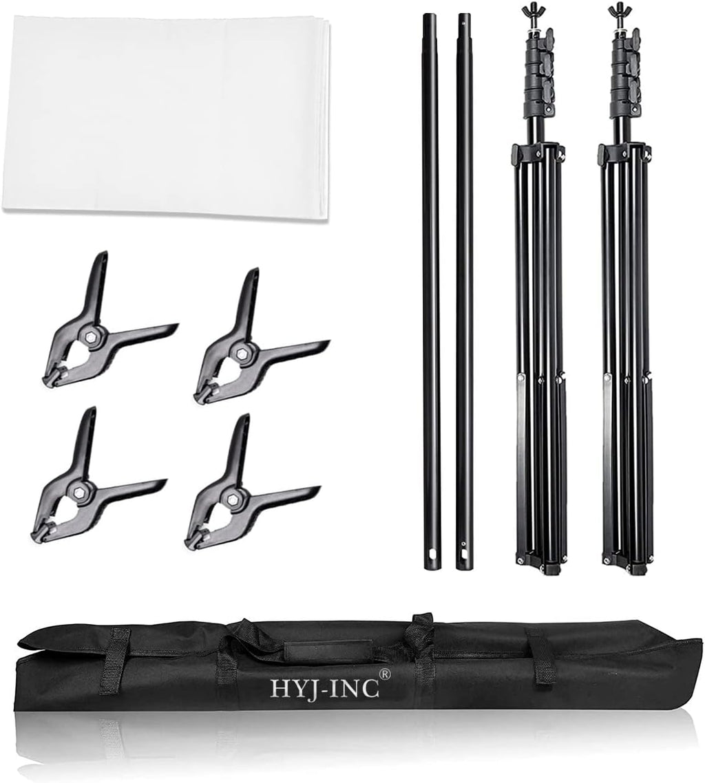 Photo Background Support System with 10 x 10ft Backdrop Stand Kit,10 x12ft 100% White Cotton Muslin Backdrop,Clamp,Carry Bag for Photography Video Studio