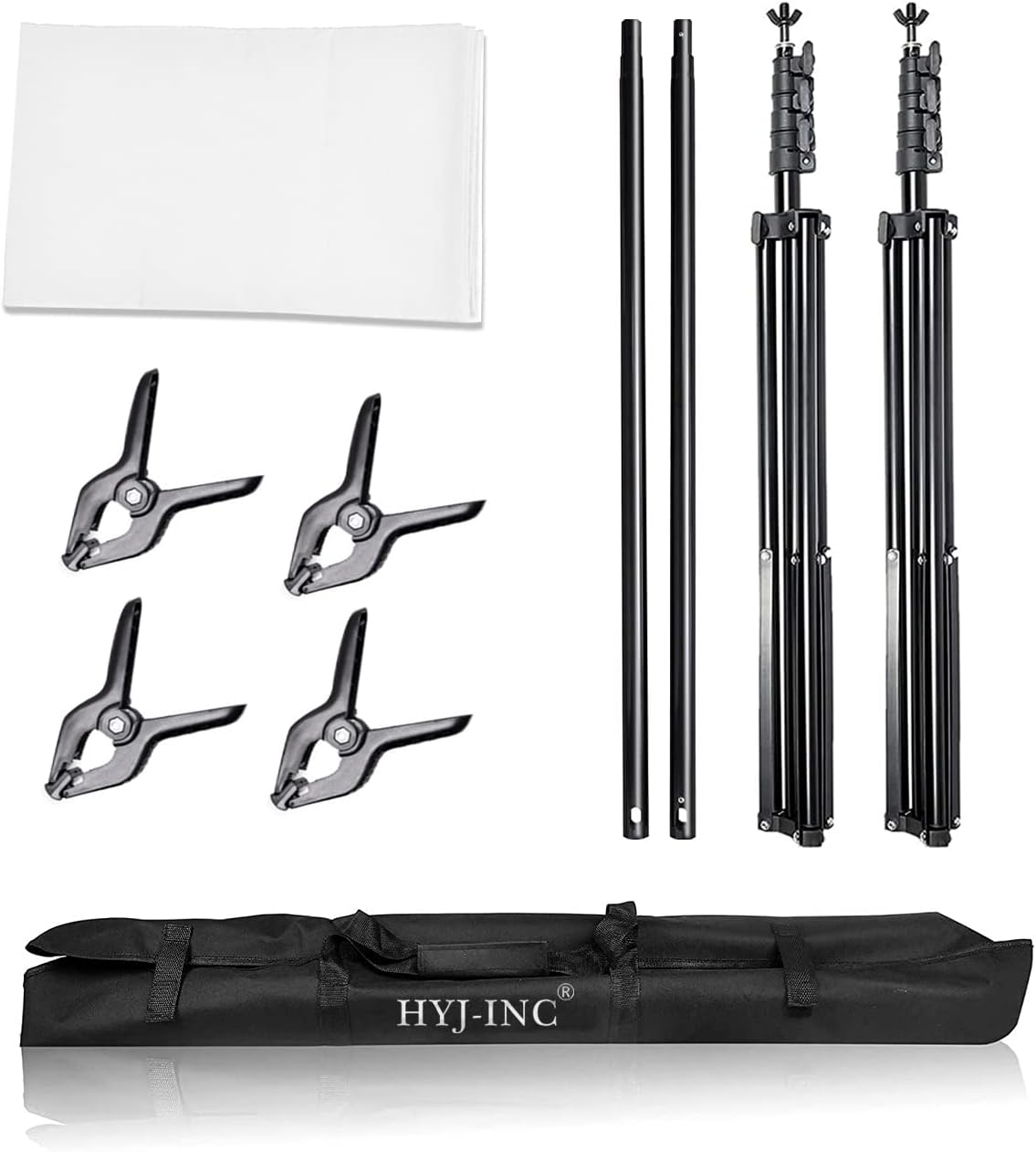 Photo Background Support System with 10 x 10ft Backdrop Stand Kit,10 x12ft 100% White Cotton Muslin Backdrop,Clamp,Carry Bag for Photography Video Studio