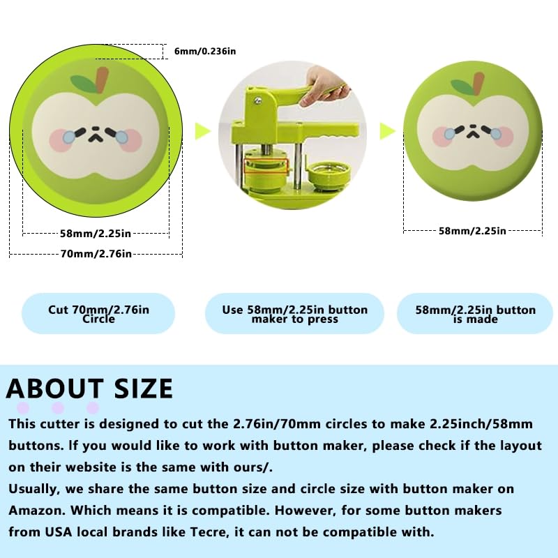 Button Paper Cutter,Graphic Punch Die Cutter of 70mm/2.75in,Manual Circle Paper Cutter Tool for 58mm/2.25in Button Maker Machine. (70mm Circle Cutter, Cutting for 58mm)