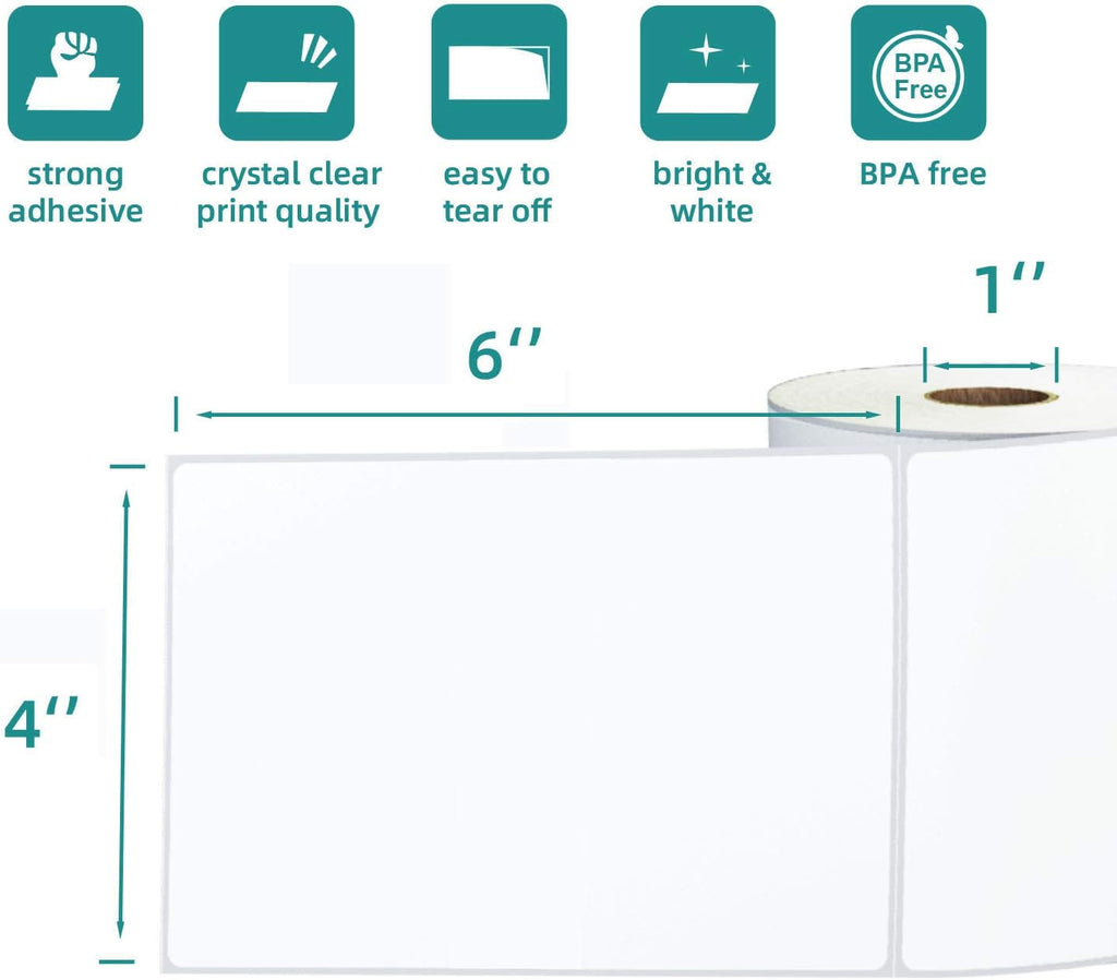 4 Rolls 450 Labels 4x6 3-Proof Direct Thermal Shipping Labels Used with Zebra 2844 ZP450 ZP505 ZP500 GK420D GX420 Rollo MUNBYN, LabelChoice 1" Core Permanent Adhesive Sticker Label Made for FedEx UPS