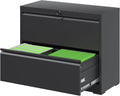 File Cabinets 2 Drawer,Metal Office Storage Filing Cabinet with Lock,Black Lateral Filing Cabinet for Home Office,Horizontal 2-Drawer File Cabinets for Legal/Letter/A4,Assembly Require,Black