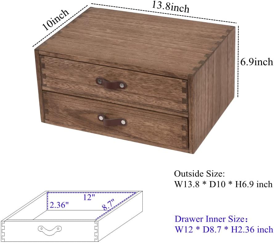 Wood 2 Drawer Desktop Organizer Cabinet - Desk Storage Box for Kitchen Counter,Dresser Tabletop -Wooden File Organizer Printer Machine Stand for Office Accessories Chest Dark (FAX2C-DK）