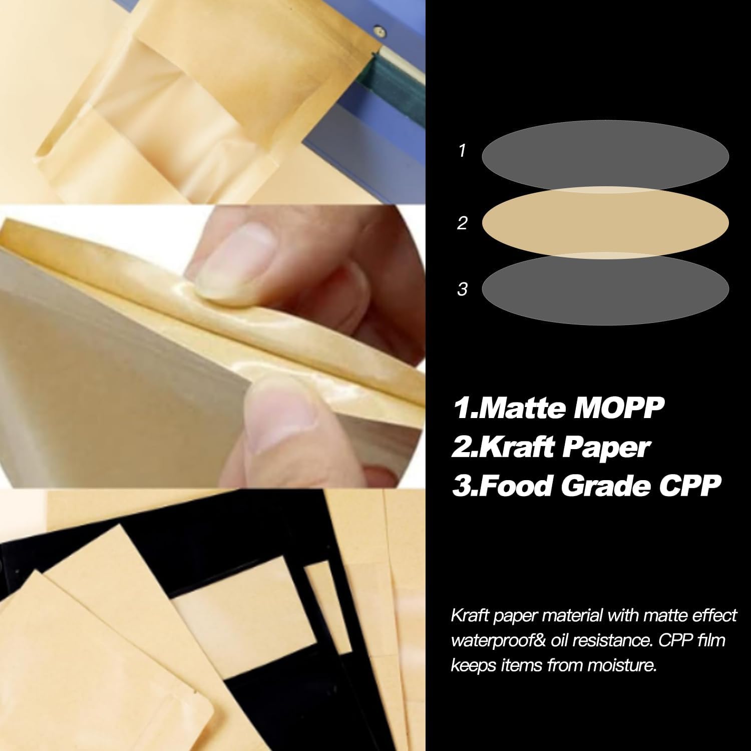 100 Pack Bags, Resealable Bags with Clear Window, Stand-up Bags for Sealing Storage, Scratch Resistant Hand Storage Bags. (Kraft Paper, 4.7×7.9 Inch)