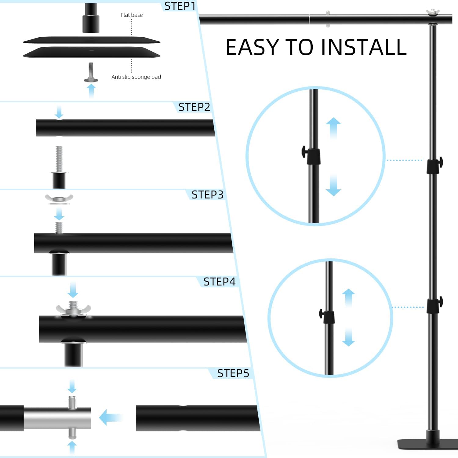 Pipe and Drape Backdrop Stand Kit, 6.5ft x 10ft Adjustable Photo Background Stands with Metal Flat Base for Photography, Birthday Parties, Wedding, Video Studio
