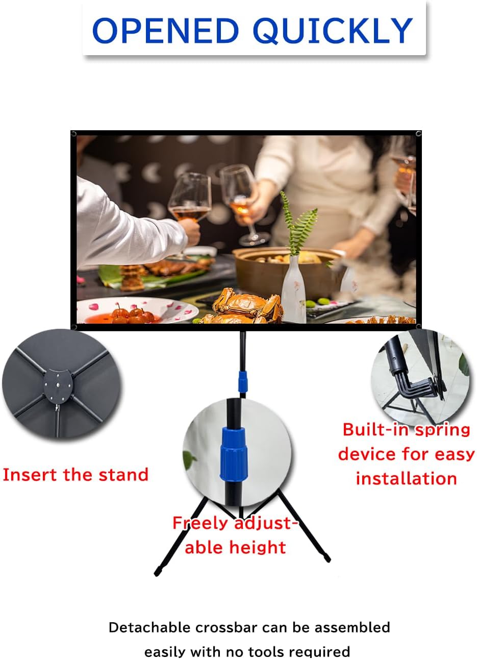 Projector Screen with Stand Outdoor 80 inch 4K HD 1.5-Gain Wrinkle-Resistant Movie Screen, 160° Viewing Angle, Projection Screen for Movie Night and Indoor 【80in】