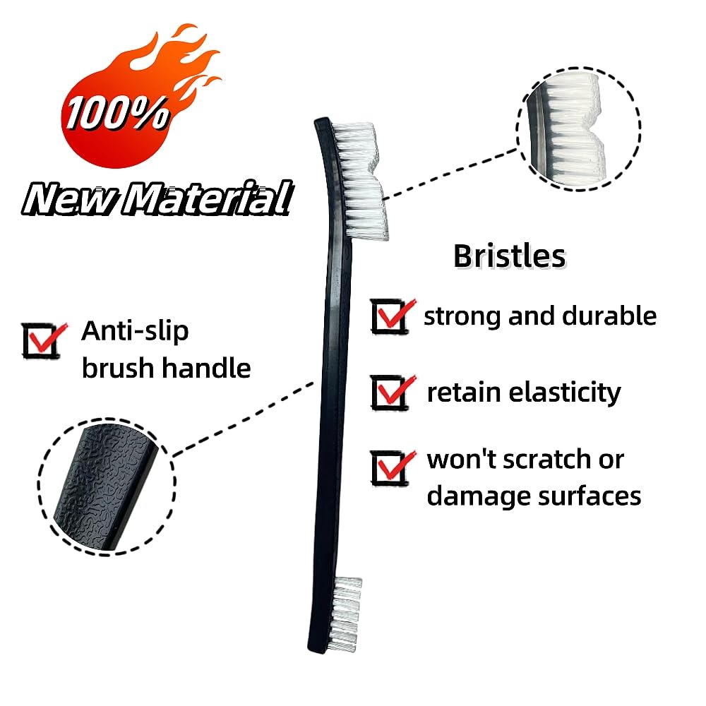 10 Nylon Brushes for Sneakers, Aquariums & Electronics – Non-Scratch, Includes Angled Brush for Bicycle Chains - Perfect for Tight Spaces - Car Detailing Nylon Brushes for Guns, Tiles & Car Interiors