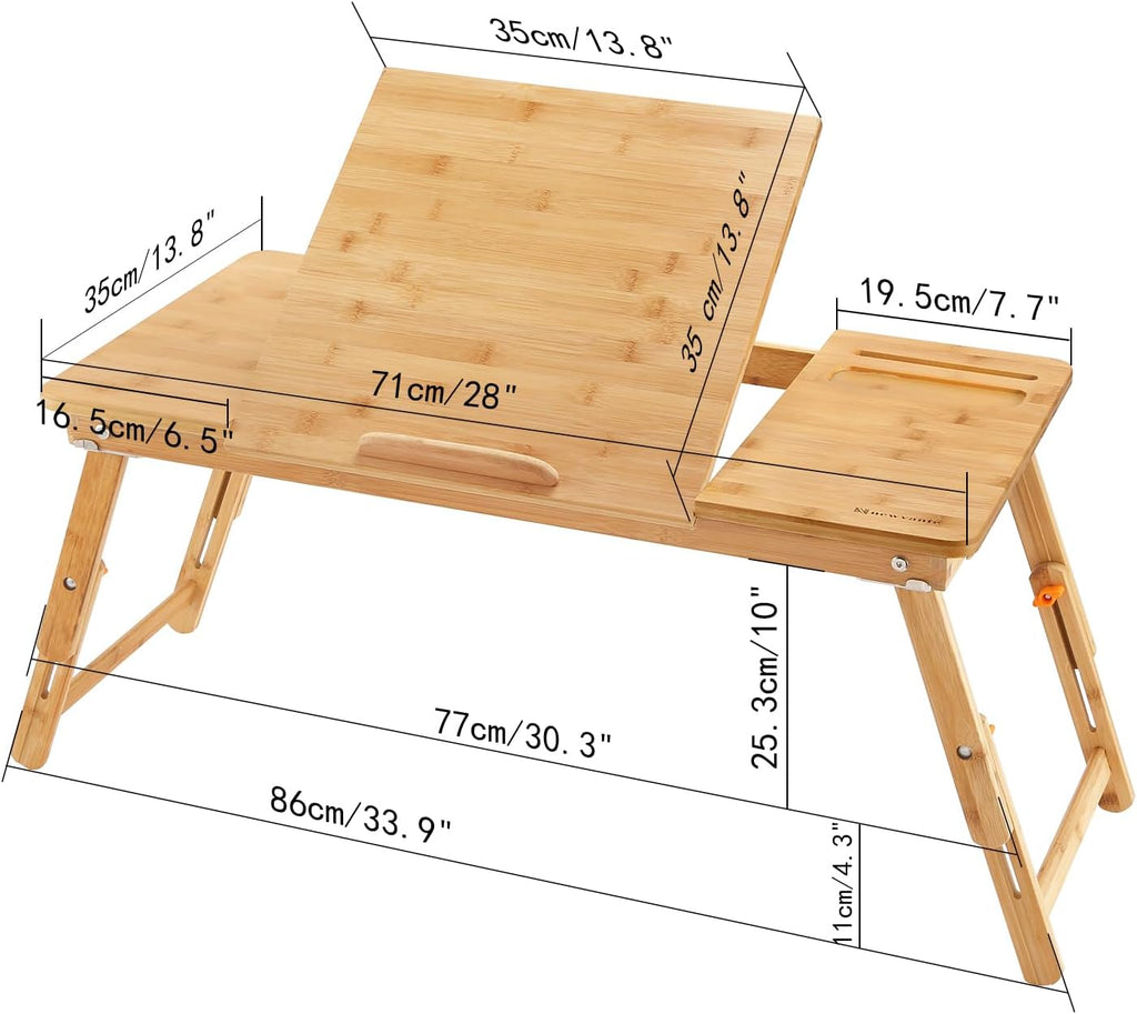 Laptop Desk Nnewvante Bamboo Laptop Table Adjustable Lap Tray Bed Serving Tray Breakfast Table Foldable Coffee Tea Table 7 Tilting Top Angles 4 Latches Large Size 27.95" x 13.8"