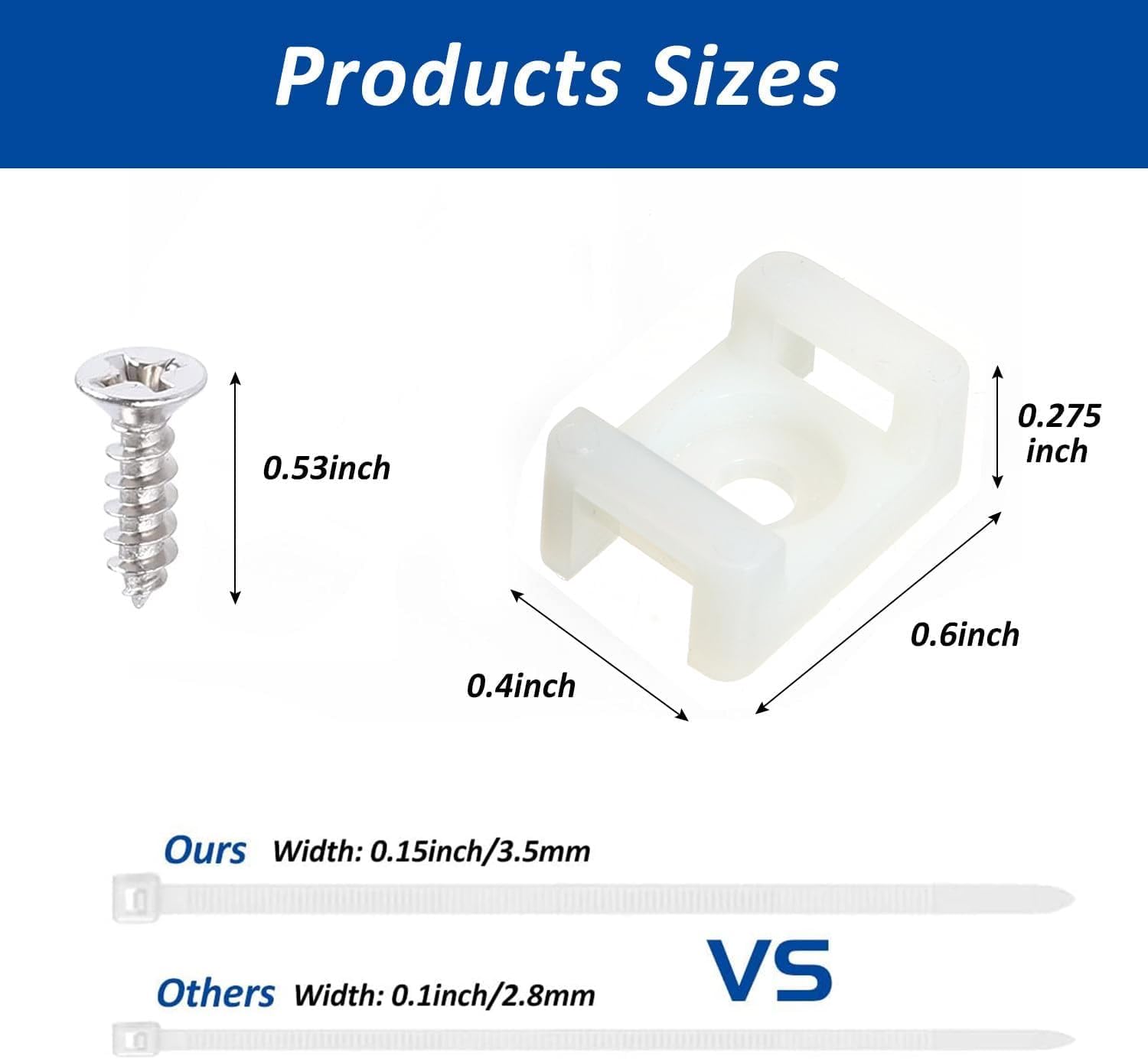 Cable Zip Tie Mounts Kit - 120 Set Wire Cable Clips Organizer Holders with 8" Cable Ties, Saddle Type Mounts Base and Tapping Screw, White