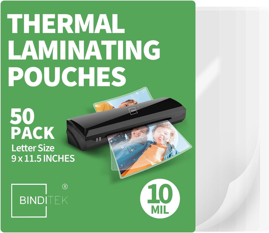 Binditek 50 Pack 10 Mil Thermal Laminating Pouches, 9x11.5 Inches Laminating Sheets, for Letter Size, Ultra Clear, Glossy, Hold 8.5x11 Inches, Heat Seal, School Office Supplies