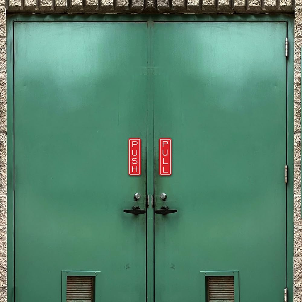 All Quality Classic Vertical Push Pull Door Signs - Great for Glass Doors | Professional Looking Signs | Easy Installation Includes Double-Sided Foam Adhesive Tape (Black/Gold) - Large (10 Pack)