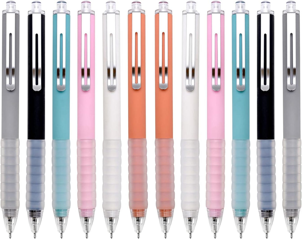 Linbsunne Ballpoint Pens Medium Point 1mm Black Ink Work Pen with Super Soft Grip Ball Point Pen for Men Women Retractable Office Pens (Silver Clip-12 count)