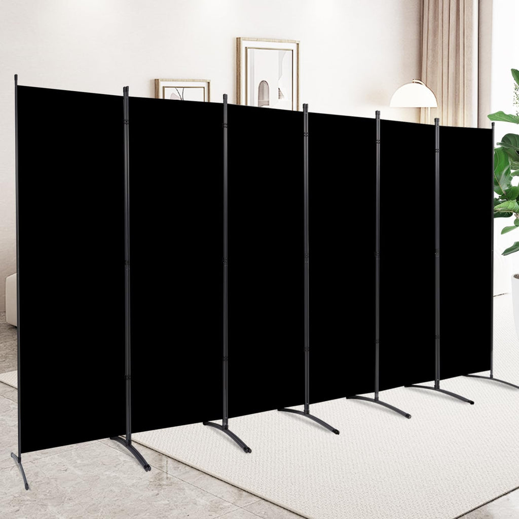 6 Panel Folding Privacy Screens, 6 FT Tall Wall Divider with Metal Frame, Freestanding Room Divider for Office Bedroom Study (6 Panel, Black)