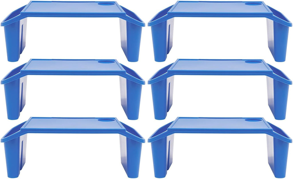 6 Pack Kids Lap Desk Tray with Storage Slots, Portable Lap Desk, Activity Tray, Drawing, Stackable, Writing, Eating, Classroom, 19.69" L x 9.84" W x 7.1" H (Blue)