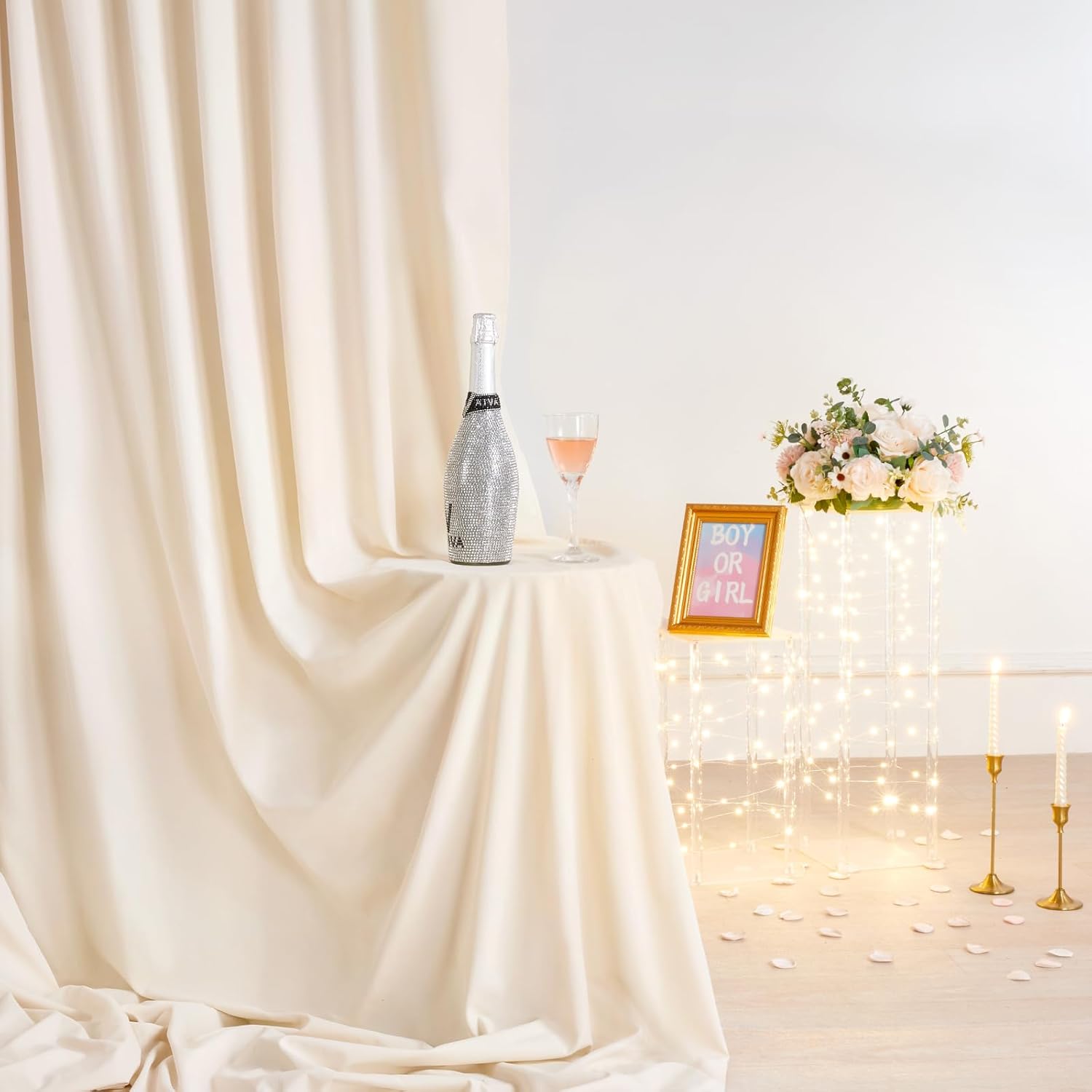 Ivory Backdrop Curtains 30ft x 10ft: Wedding Photo Backdrop Drapes - Polyester Background for Bridal Shower Party Stage Decoration