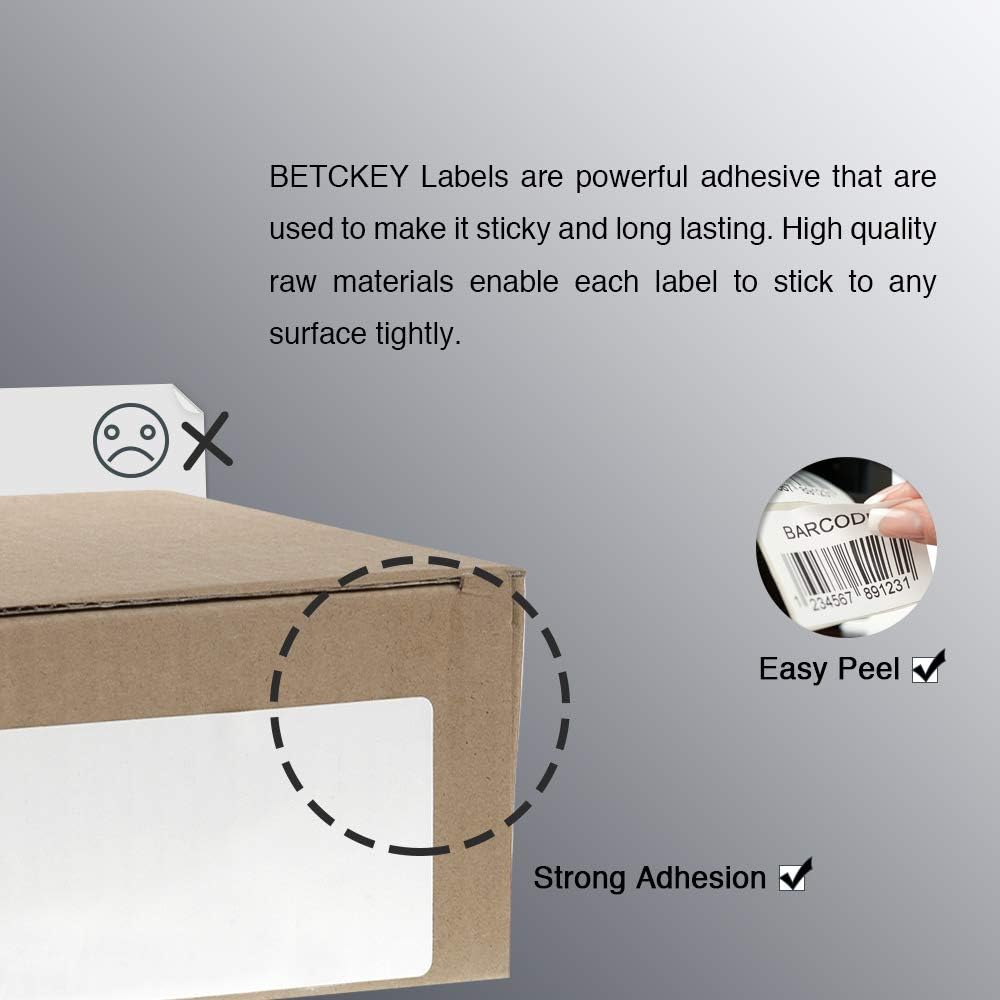 BETCKEY - 4" x 2" (102 mm x 51 mm) Barcode Shipping & Multipurpose Labels Compatible with Zebra & Rollo Label Printer,Premium Adhesive & Perforated [1 Rolls, 750 Labels]