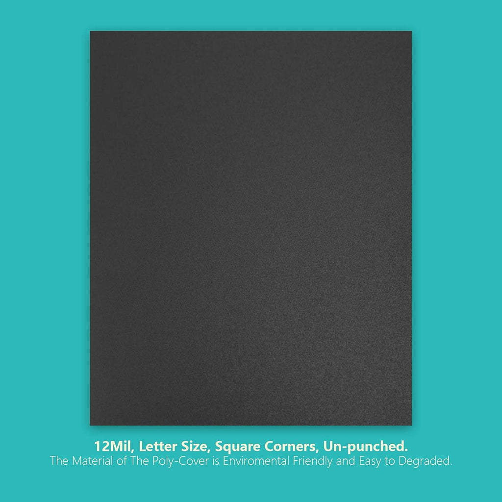 Binditek 50 Pack 12 Mil Sand-Textured Polycover - Plastic Binding Cover for Letter Size - Business Reports and Proposals - Lightly Sanded Finish - Square Corners, Un-Punched, Black