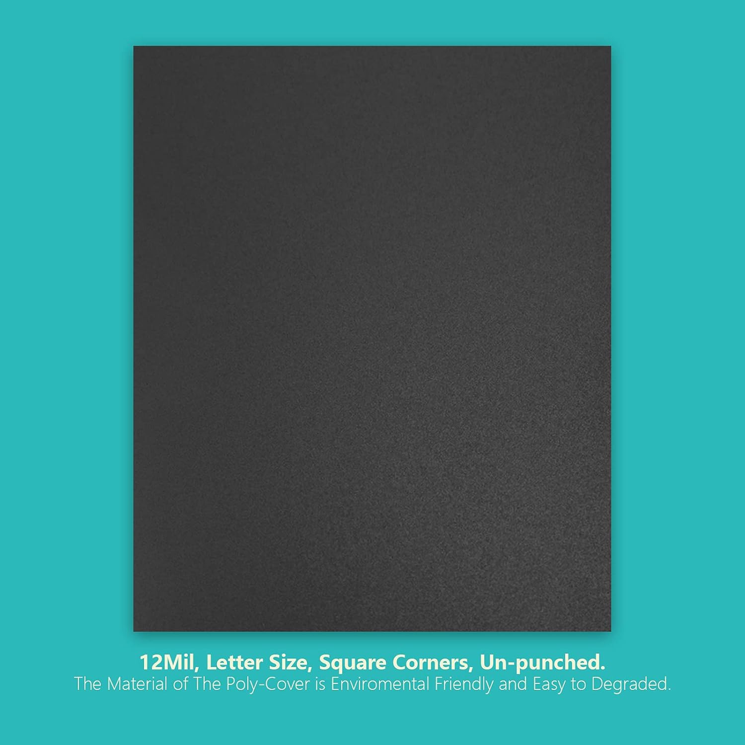 Binditek 50 Pack 12 Mil Sand-Textured Polycover - Plastic Binding Cover for Letter Size - Business Reports and Proposals - Lightly Sanded Finish - Square Corners, Un-Punched, Black