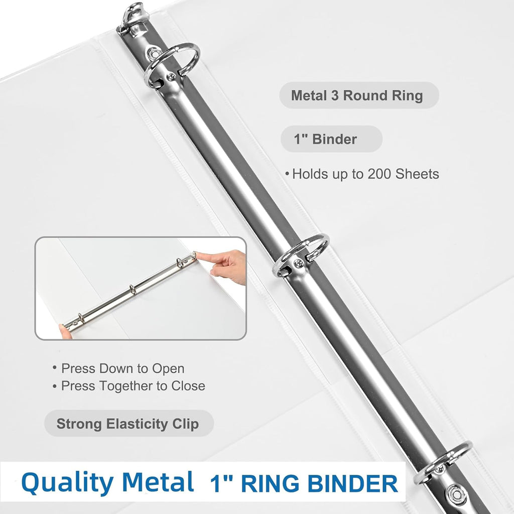 1 inch 3-Ring Binder, 1" Round Ring Binders with 2 Inside Pockets, View Basic 1 in Binders, Clear View Cover 1-inch-Binder Holds 8.5'' x 11''Paper for Office/Home/Back to School（Pack of 12, White