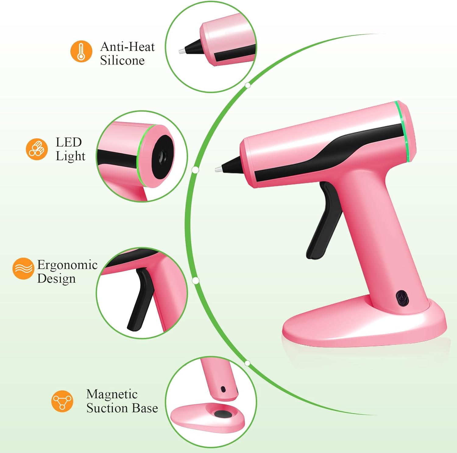 MONVICT Cordless Hot Glue Gun Kit, USB-C Rechargeable Mini Pink Glue Gun with 40 Pcs Premium Glue Sticks, 10 Pcs Craft sticks, Carrying Case, Smart Power-Off Hot Melt Glue Gun for DIY Craft Gift
