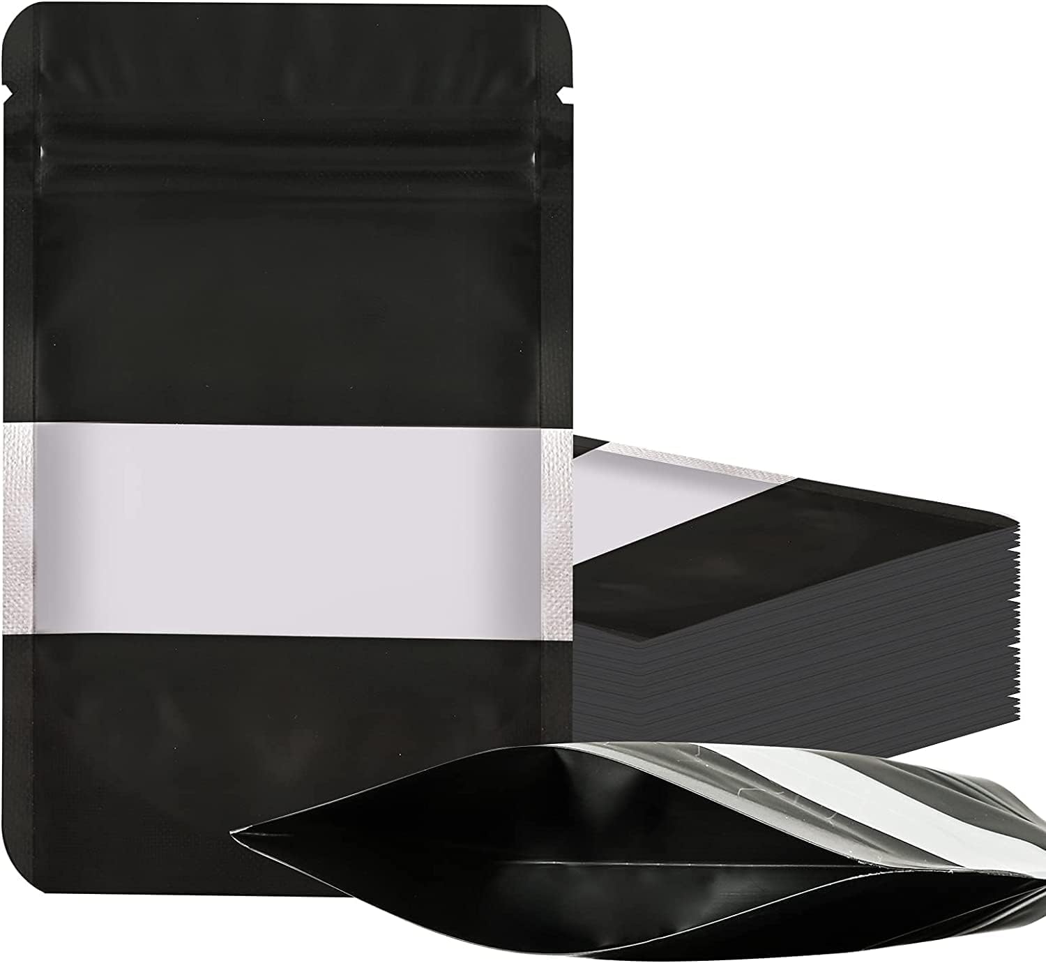 100 Pieces Smell Proof Mylar Resealable Food Storage Bags With Clear Window, Foil Pouch Stand-up for Self Sealing Supplies (Black, 5.3 x 7.8 Inch)