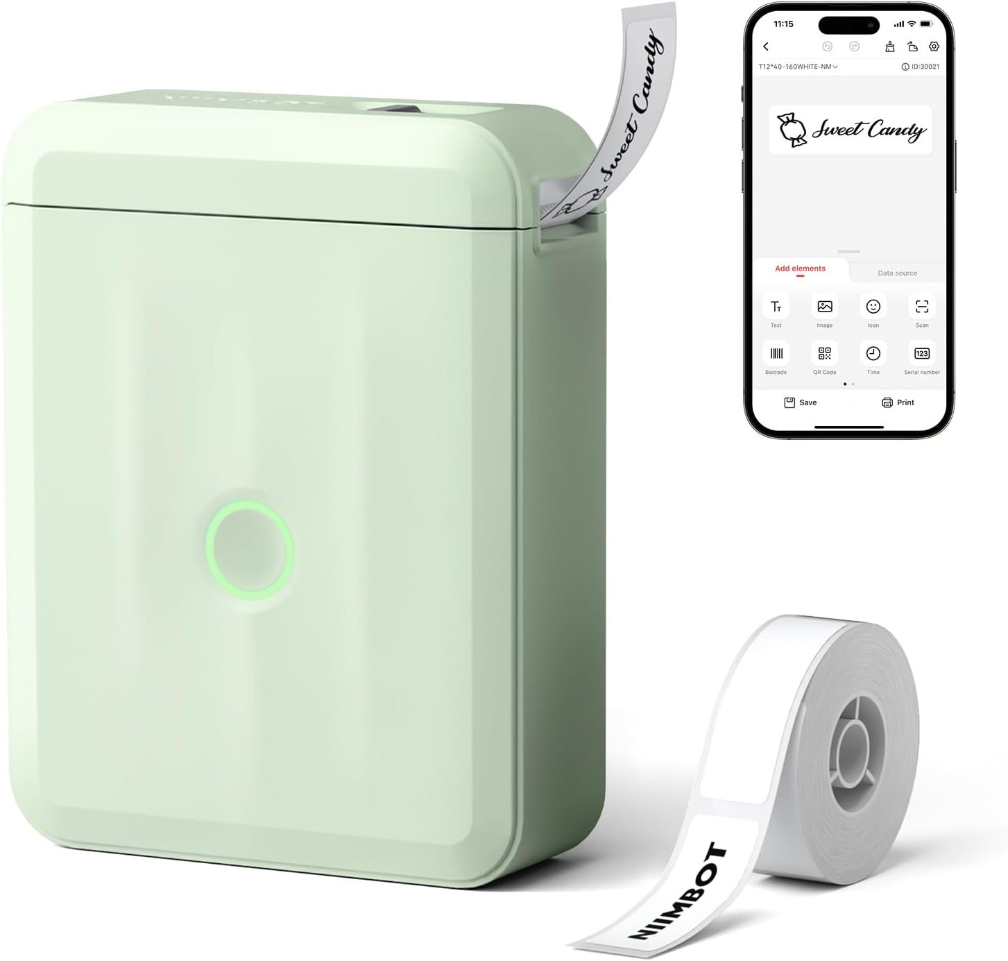 NIIMBOT D110 Upgraded Version Mini Label Maker Machine with Tape, Portable Bluetooth Thermal Printer, Sticker Labeler with Multiple Templates for Office Organization Home Kitchen School, Green