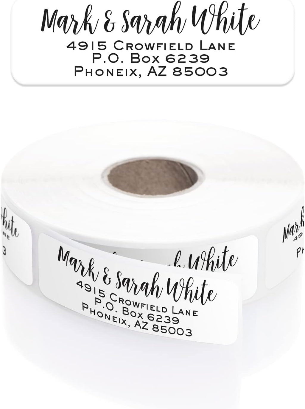 Mixed Script Font Rolled Address Labels/Roll of 250 Chic Black and White Personalized Address Labels/Designer Return Address Stickers in Elegant Plastic Dispenser