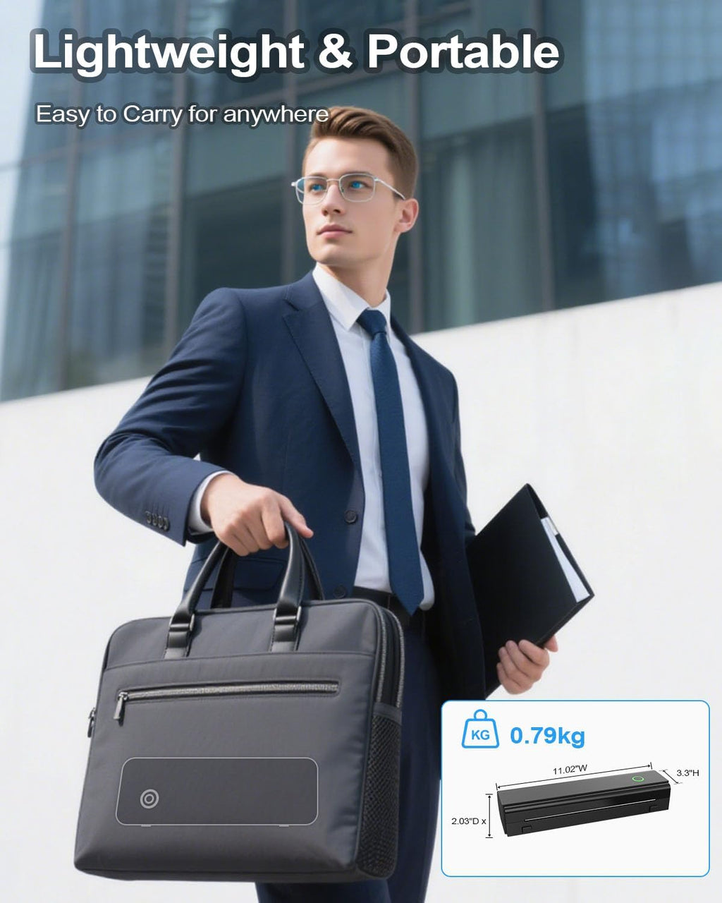 Portable Printers Wireless for Travel, Bluetooth Thermal Printer Supports 8.5" x 11" US Letter & A4 Size, Inkless Mobile Printer Work with Android iPhone Laptop for Home Office School, Black