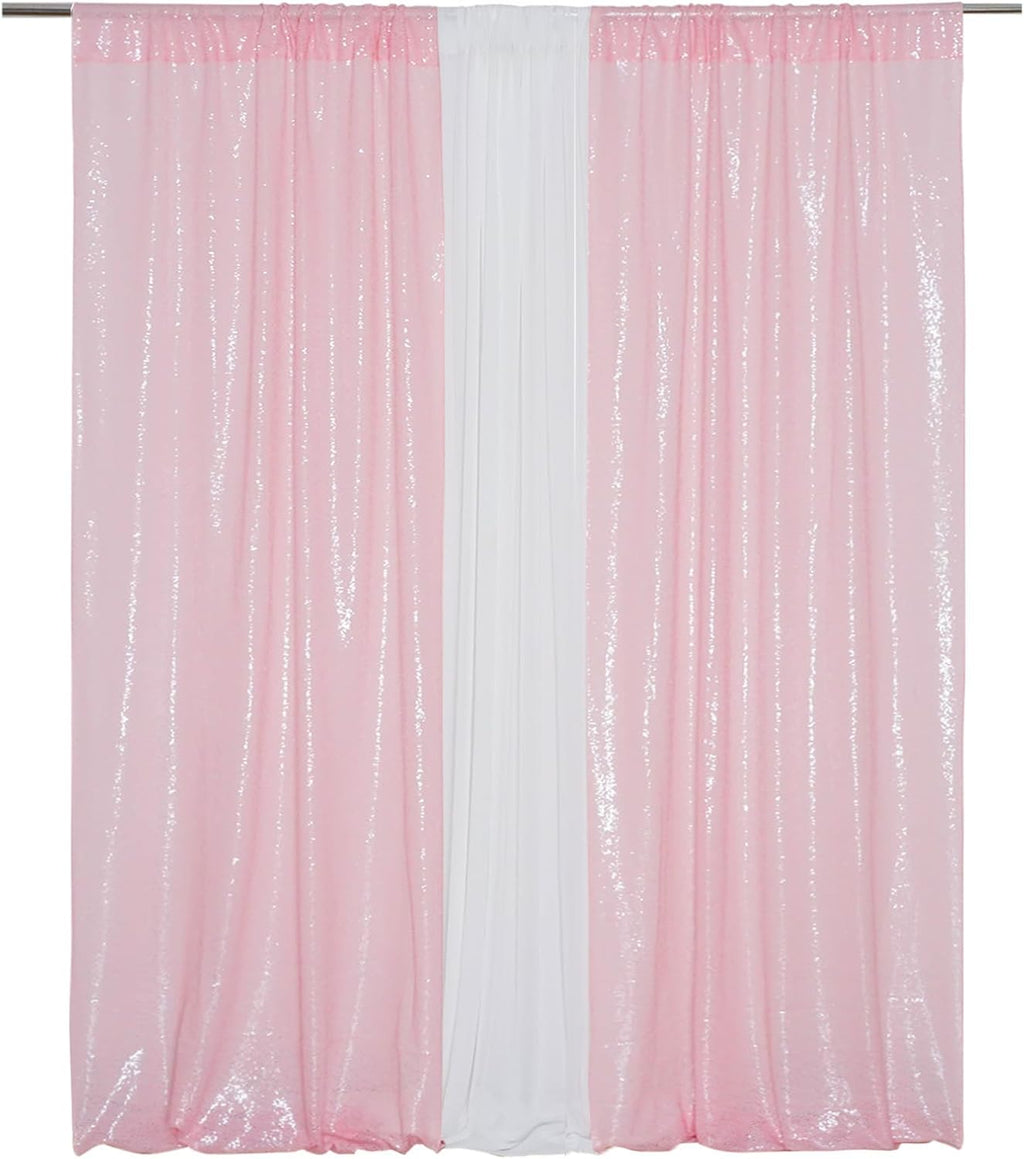Eternal Beauty Sequin Backdrop Curtains, 2x8 Ft-2 Panels Pink Back Drop for Shimmer Photography Party Wedding Birthday Decor