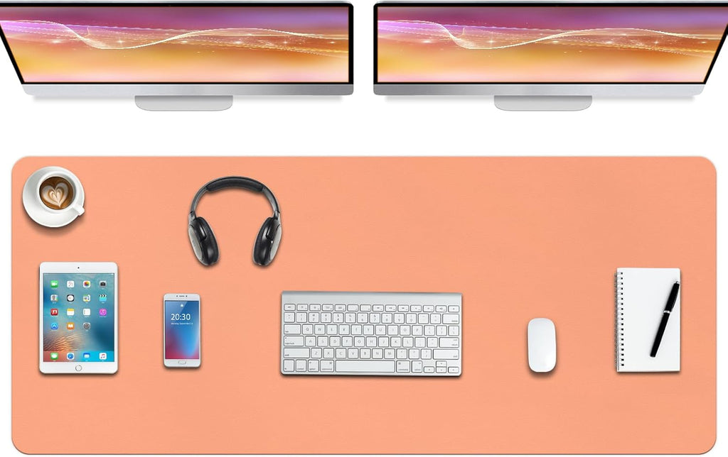 Boutilon Leather Desk Pad Protector,Non-Slip Mouse Pad,Laptop Desk Pad,Office Mouse Mat,Waterproof Leather Desk Blotter,Desk Writing Pad for Office and Home (XXXL-Orange Pink,47"x 24")