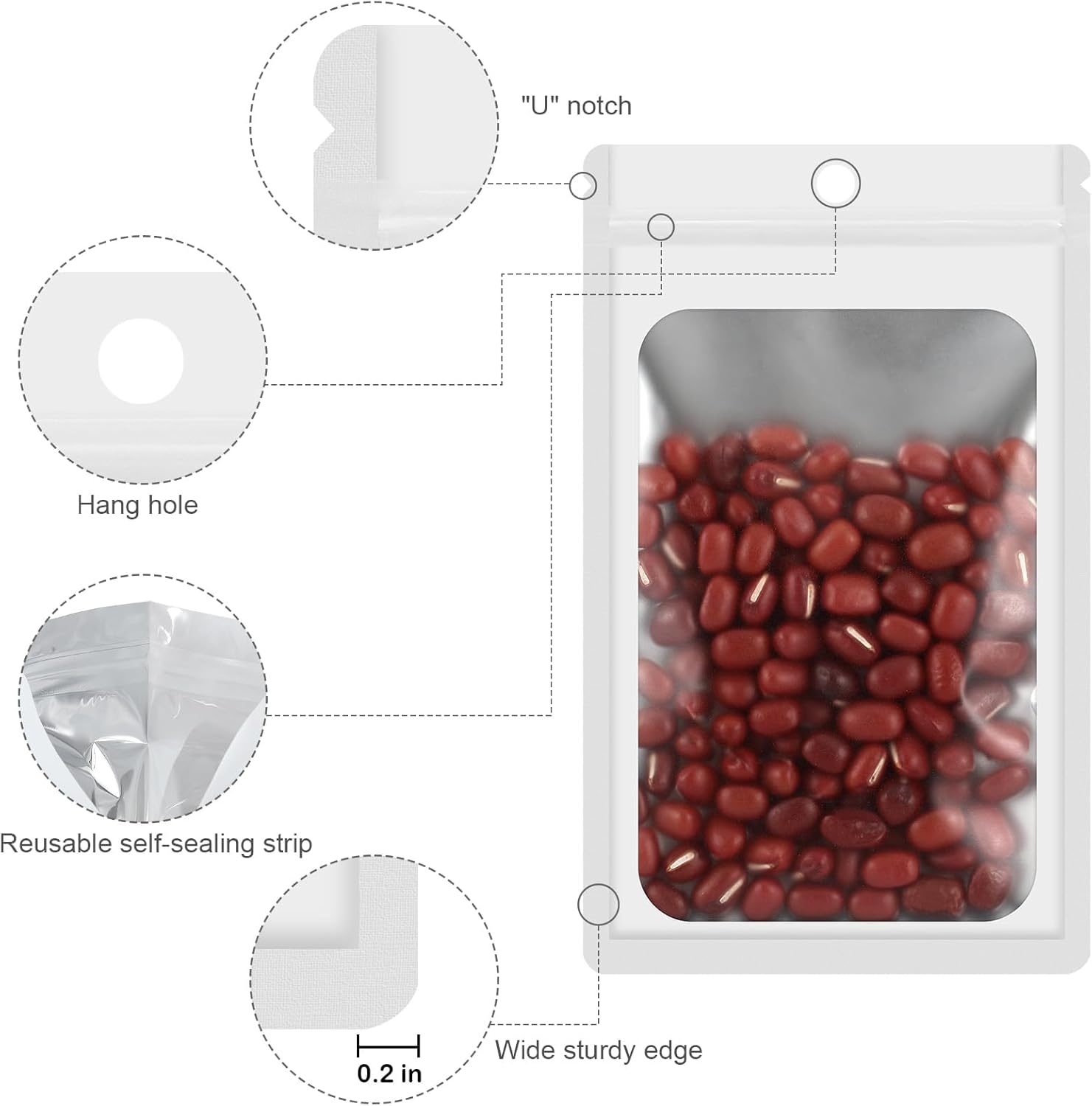 100 Pack Smell Proof Mylar Bags, Resealable Holographic Packaging Bags with Matte Window for Party Favors, Wax Melts, Jewelry, Food Storage, Small Business Packaging Supplies(4.2x6.8In)